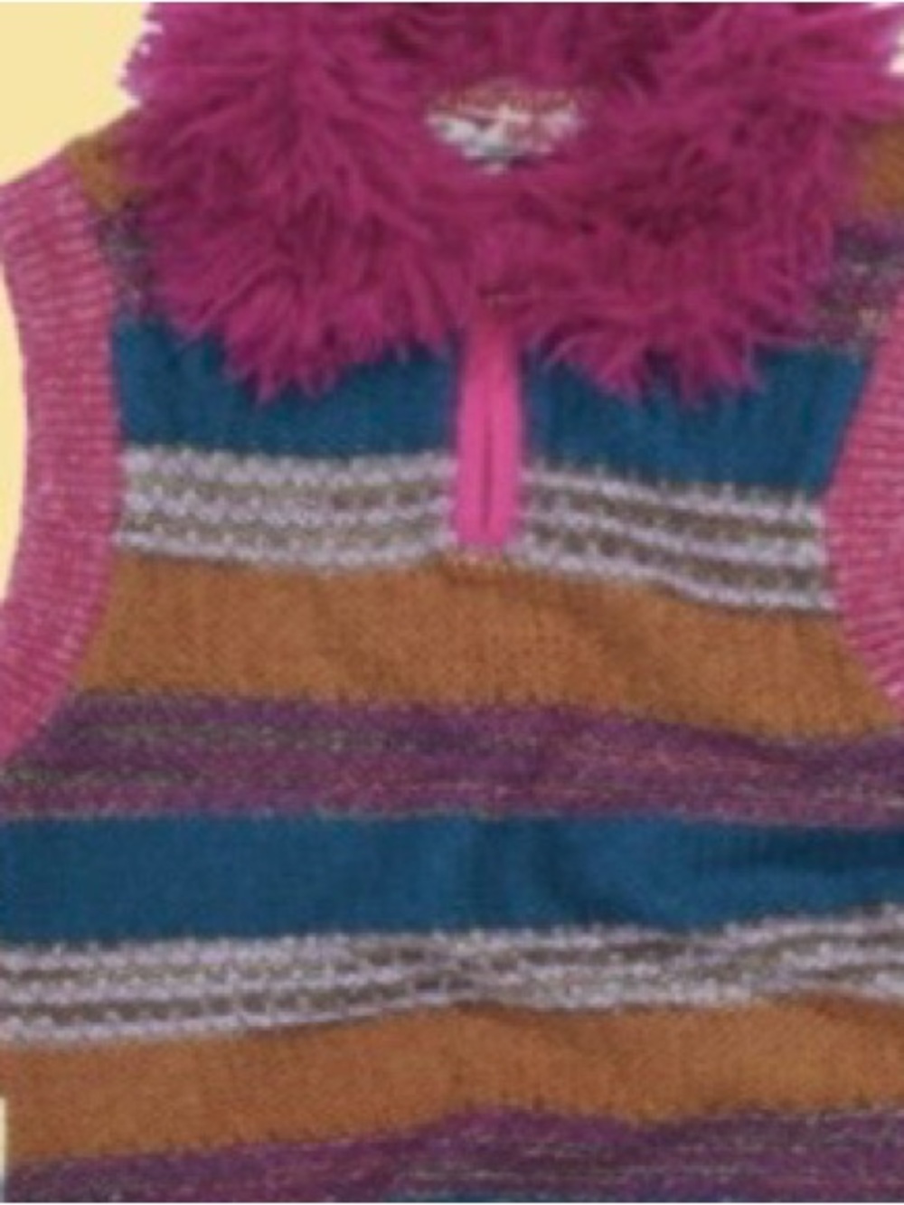 Andersson Bell Vest Top /Fuzzy Collar Striped Knit /Bright Pink Multi: S/M